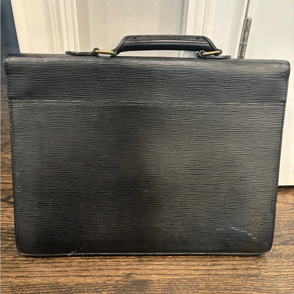 Louis Vuitton Black Epi Leather “Serviette Fermoir” Briefcase with Gold Accents